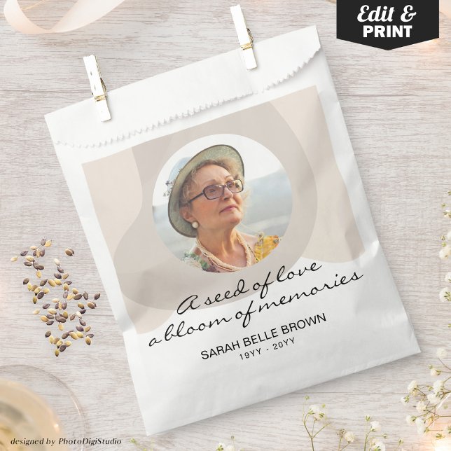 Bolsa De Papel Paquete de semillas funerales personalizado favore (Custom Funeral Seed Packet Favors Memorial Photo Favor Bag)
