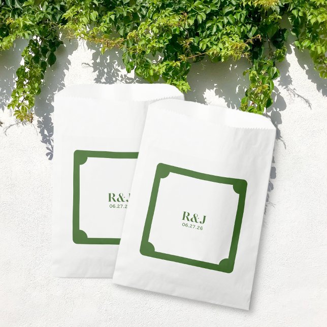 Bolsa De Papel Pareja boda Monograma Verde (Wedding Couple Monogram Green Favor Bags)