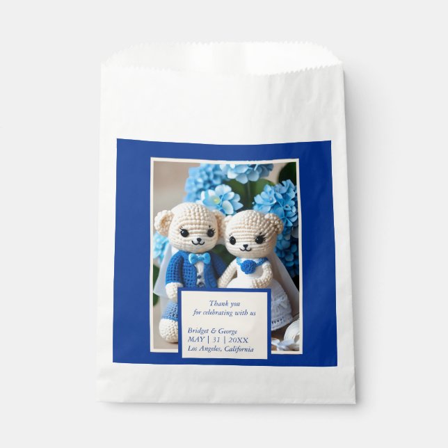 Bolsa De Papel pareja de bodas rústicos azules y blancos (Anverso)