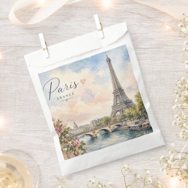 Bolsa De Papel París Francia Torre Eiffel río Sena  (Cortado)