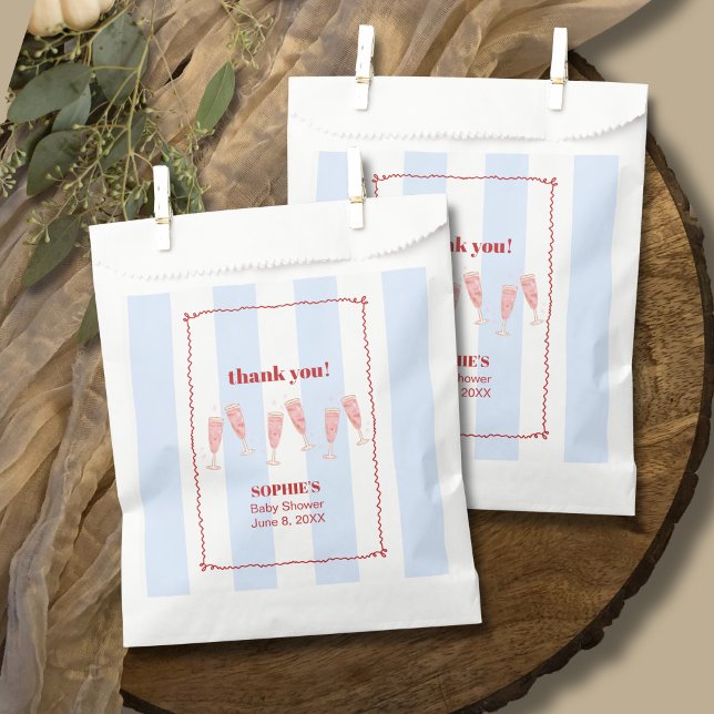 Bolsa De Papel Paro Azul Borde Rojo Brunch & Bubbly Baby Shower (Subido por el creador)