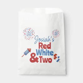 Bolsa De Papel Partido Blanco Rojo y Dos Cumpleaños