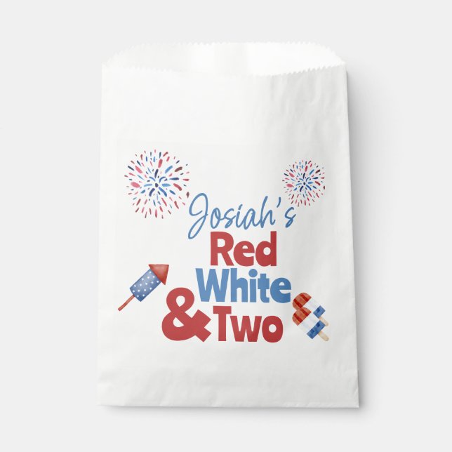 Bolsa De Papel Partido Blanco Rojo y Dos Cumpleaños (Anverso)