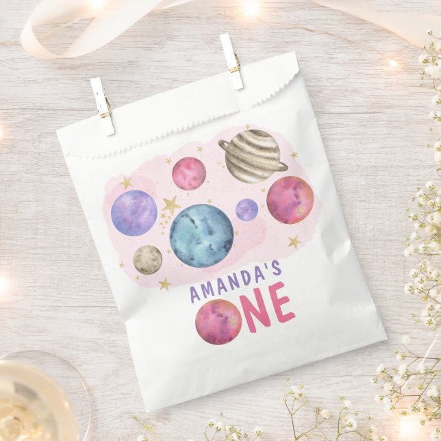 Bolsa De Papel Partido de Cumpleaños del Chica del Espacio Galaxy (Cortado)