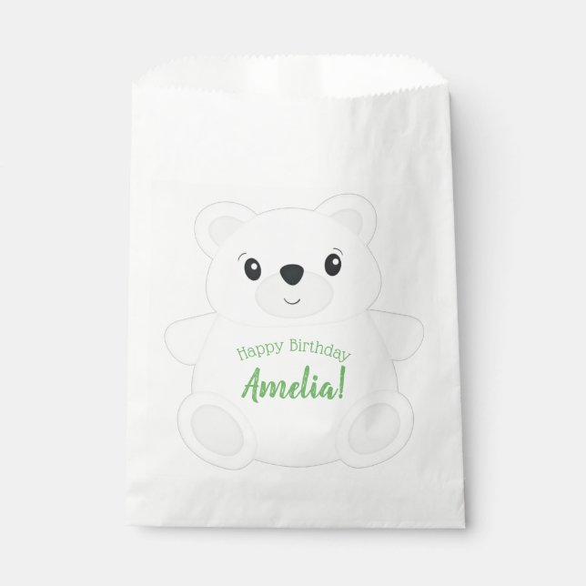 Bolsa De Papel Partido de Cumpleaños del Oso Polar Verde (Anverso)