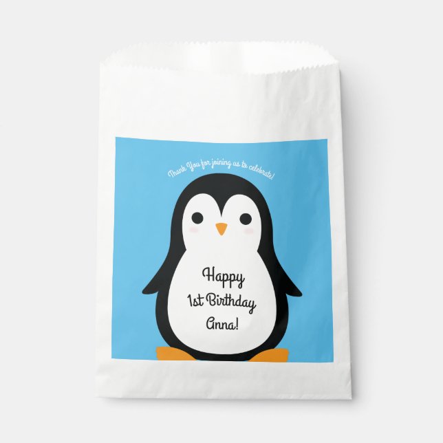 Bolsa De Papel Partido de Cumpleaños del Pingüino (Anverso)
