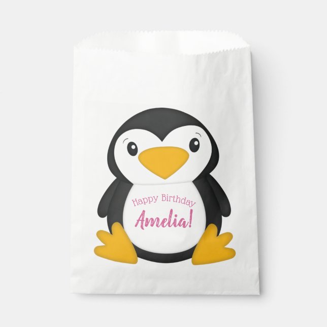 Bolsa De Papel Partido de Cumpleaños del Pingüino (Anverso)