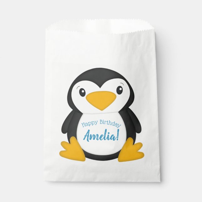 Bolsa De Papel Partido de Cumpleaños del Pingüino (Anverso)