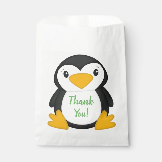 Bolsa De Papel Partido de Cumpleaños del Pingüino Verde (Anverso)