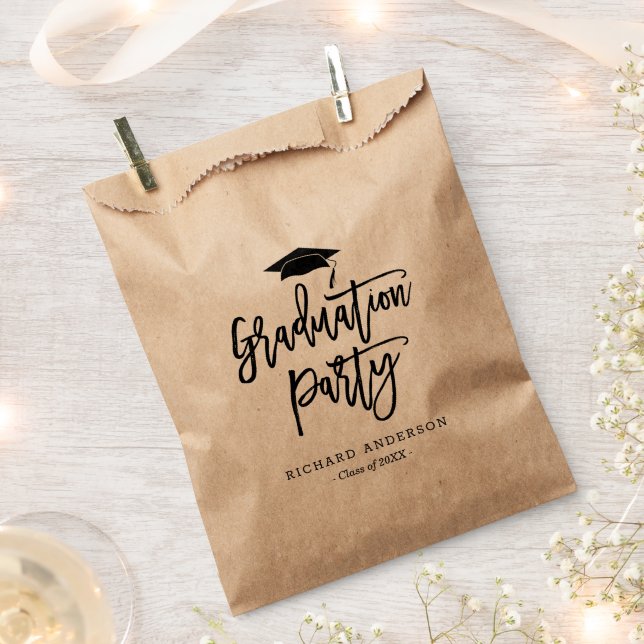 Bolsa De Papel Partido de Graduación de Guiones Modernos en Blanc (Cortado)