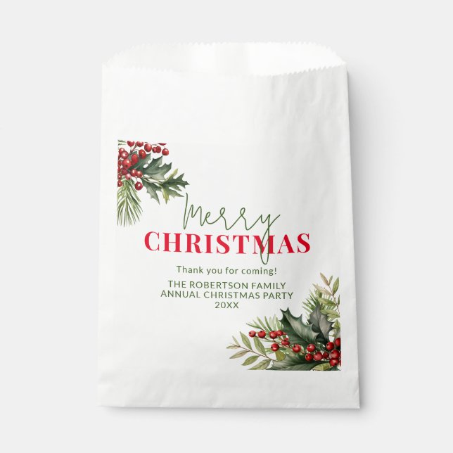 Bolsa De Papel Partidos de los Navidades Holly y Pine (Anverso)