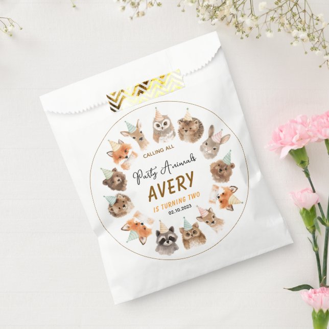 Bolsa De Papel Party Animals 2nd Birthday | Cute Jungle Animal (Sellado)