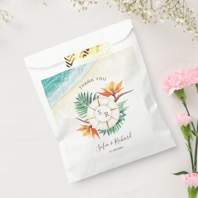 Bolsa De Papel Pasaporte de Destino de Boda Brújula Gracias (Sellado)