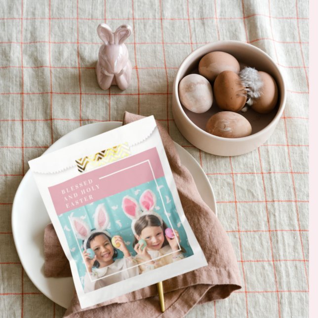 Bolsa De Papel Pascua bendita y felíz rosada moderna | Regalo fot (Subido por el creador)