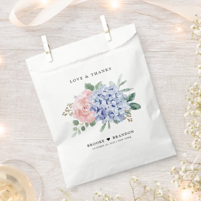Bolsa De Papel Pastel azul turbio Hidrangea rosa Boda botánico (Cortado)