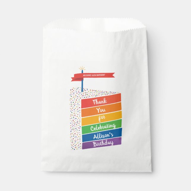 Bolsa De Papel Pastel de arcoiris Feliz cumpleaños Personalizado  (Anverso)