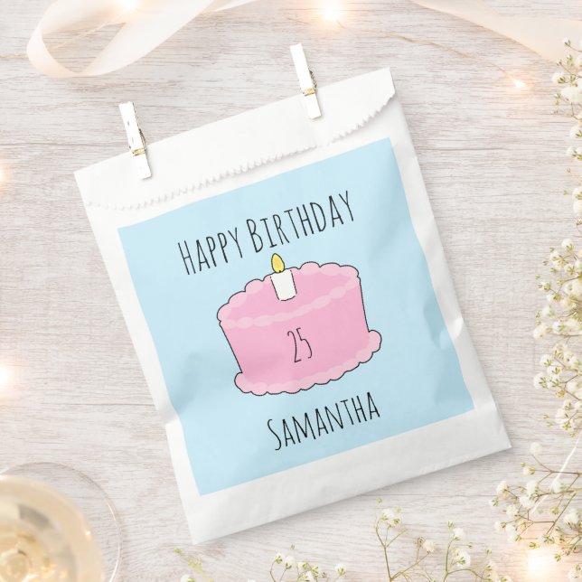 Bolsa De Papel Pastel de cumpleaños rosa (Cortado)