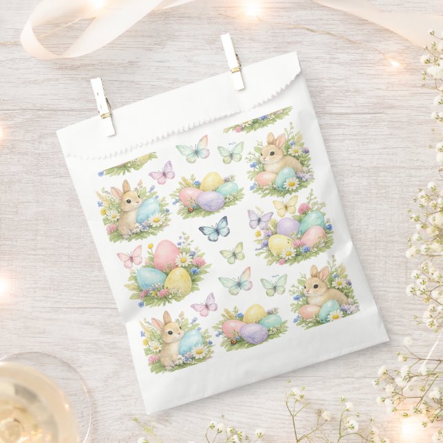 Bolsa De Papel Pastel Easter Eggs & Bunnies Flowers & Butterflies (Cortado)