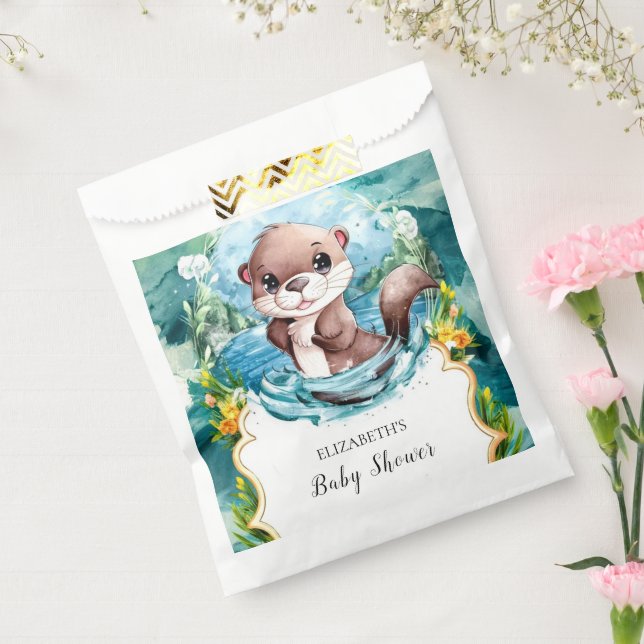 Bolsa De Papel Pastel Otter Baby Shower (Sellado)