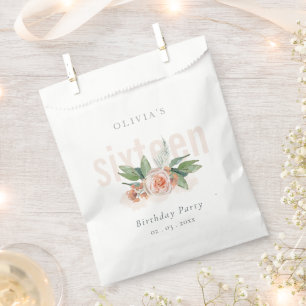 Bolsa De Papel Pastel Peach Rosa Floral Bunch Cualquier edad Cump