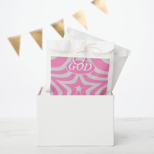 Bolsa De Papel Pastel Pink & Gray Star "God Is Love" Baby Shower (Fiesta)