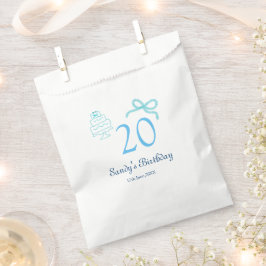 Bolsa De Papel Pastel retro nombre fecha torta lazo azul cumpleañ