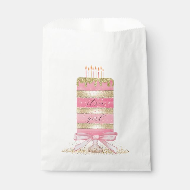 Bolsa De Papel Pastel rosa "Es un Chica" con vaca (Anverso)