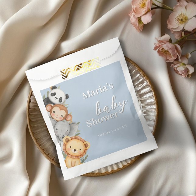 Bolsa De Papel Pastel Tropical Baby Shower Jungle Safari Animales (Subido por el creador)