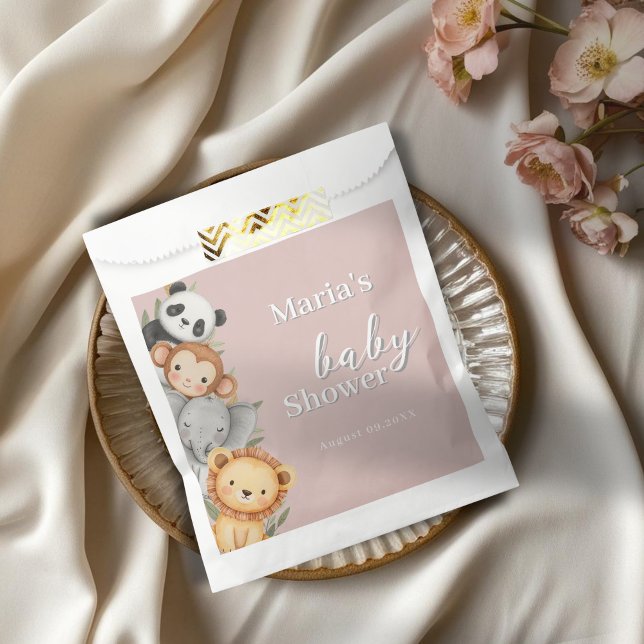 Bolsa De Papel Pastel Tropical Baby Shower Jungle Safari Animales (Subido por el creador)