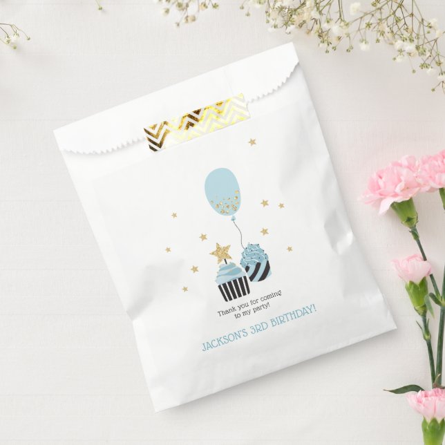 Bolsa De Papel Pasteles y globo azul | Cumpleaños del niño Gracia (Sellado)