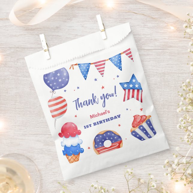 Bolsa De Papel Patriótico 4 de Julio Fiesta de Cumpleaños (Cortado)