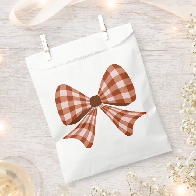 Bolsa De Papel Patrón de arco de gingham marrón (Cortado)