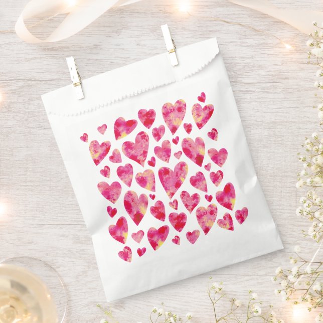 Bolsa De Papel Patrón de corazón de amor rosa caliente (Cortado)