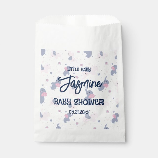 Bolsa De Papel Patrón de elefantes personalizados en azul marino (Anverso)