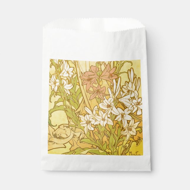 Bolsa De Papel Patrón de flores de lirio de Alphonse Mucha: Art N (Anverso)