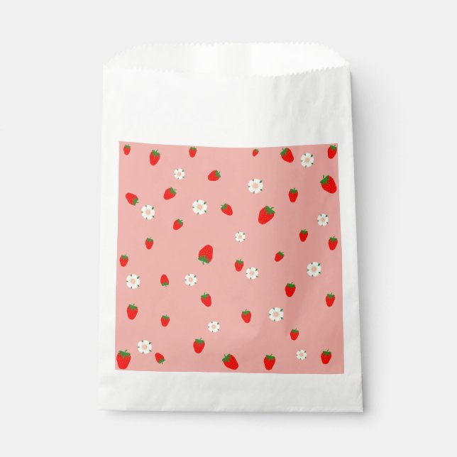Bolsa De Papel Patrón de fresas y flores (Anverso)