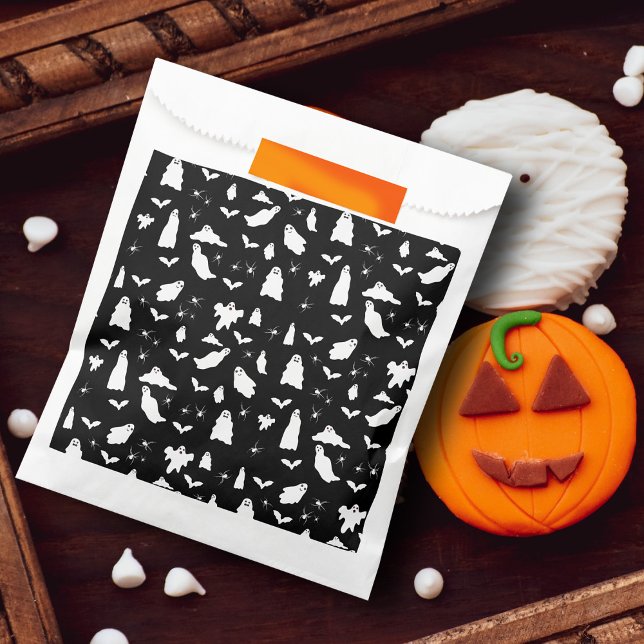 Bolsa De Papel Patrón de Halloween de Fantasma Cuta, Bats & Spide (Cute Ghost, Bats & Spiders Halloween Pattern Favor Bag)