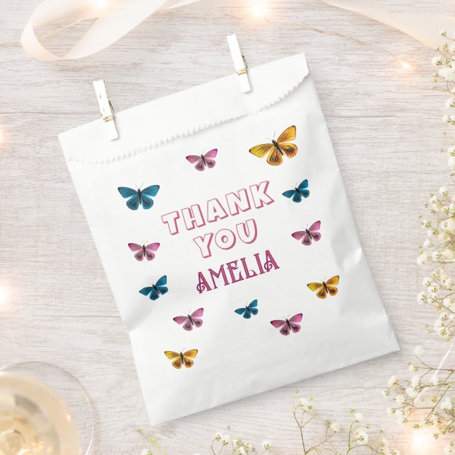 Bolsa De Papel Patrón de mariposa rosada lindo Gracias cumpleaños (Cortado)