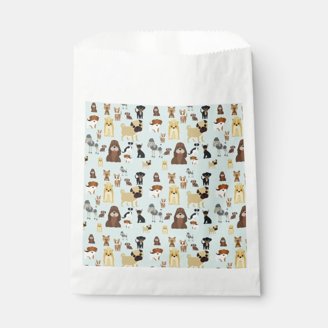 Bolsa De Papel patrón de perros de fondo azul claro. (Anverso)