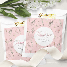 Bolsa De Papel Patrón de vegetación verde rosa de flor blanca