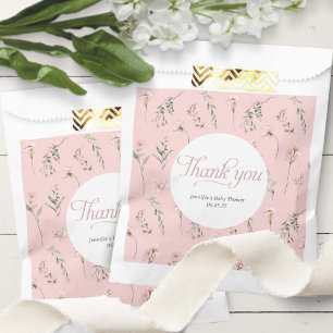 Bolsa De Papel Patrón de vegetación verde rosa de flor blanca