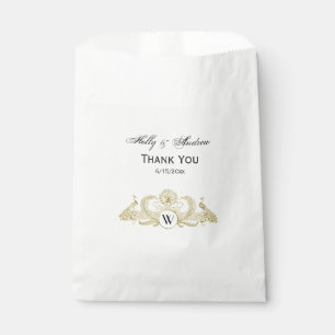 Bolsa De Papel Pavos Reales Vintage Monograma Marfil Falso Oro BG