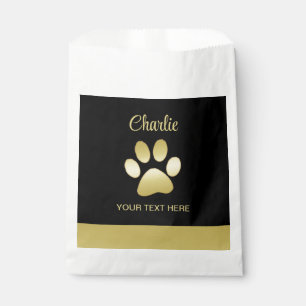 Bolsa De Papel Paw dorada de perro brillante sobre fondo negro