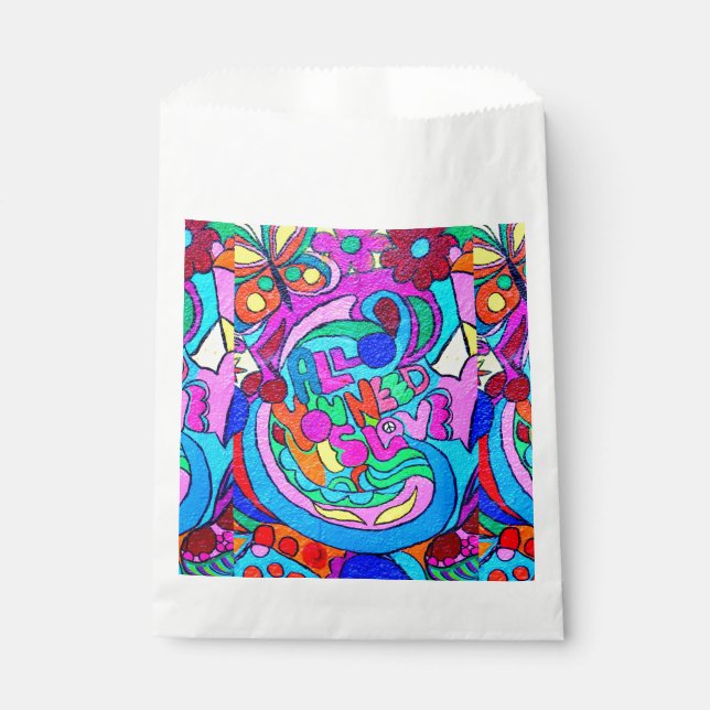 Bolsa De Papel paz y amor hippie groovy (Anverso)