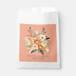 Bolsa De Papel Peach de verano y Boda floral verde