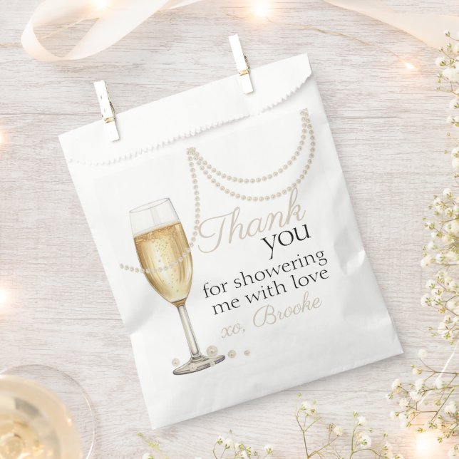 Bolsa De Papel Pearls Prosecco elegante Bridal Shower gracias (Cortado)