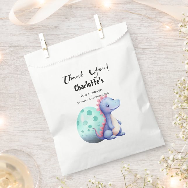 Bolsa De Papel Pequeña acuarela de dinosaurio Baby Shower (Cortado)