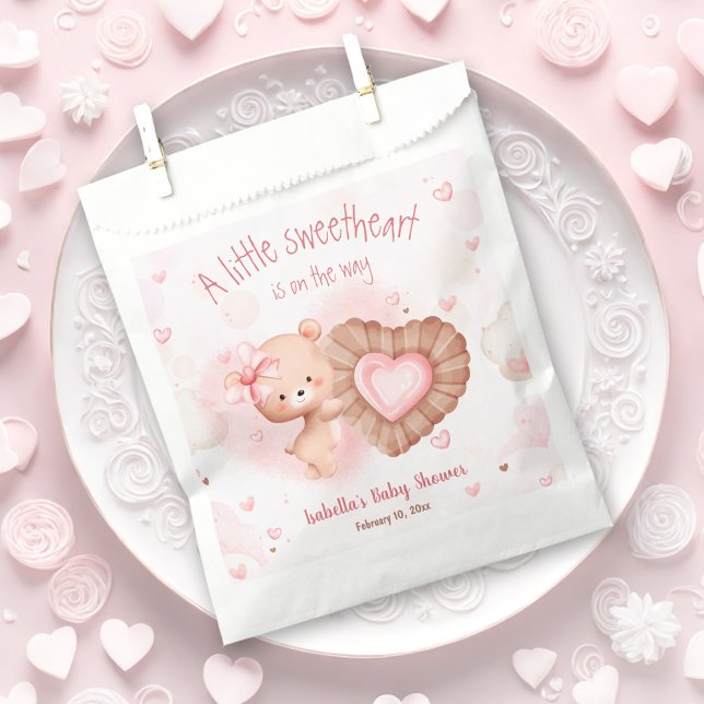 Bolsa De Papel Pequeña bolsa favorita de Baby Shower rosada (Little Sweetheart Pink Baby Shower Favor Bag)