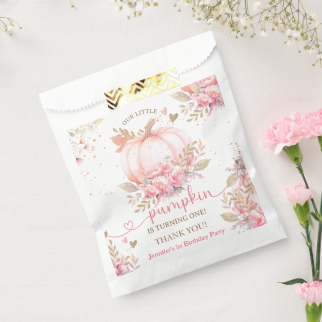 Bolsa De Papel Pequeña Calabaza Chica Floral Rosa Caída Primer Cu (Sellado)