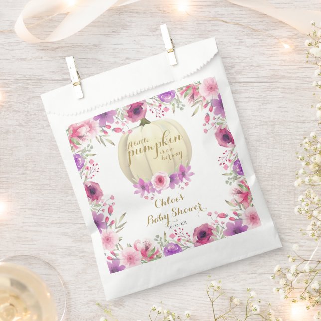 Bolsa De Papel Pequeña calabaza floral de Baby Shower (Cortado)